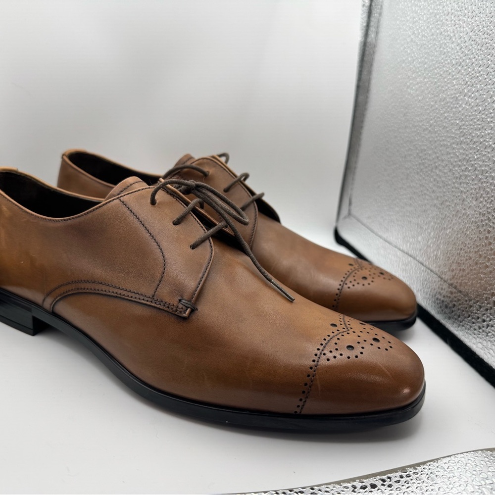 Prada Tan Leather Men's Derby Cap Toe Dress Shoes US 7 UK 6